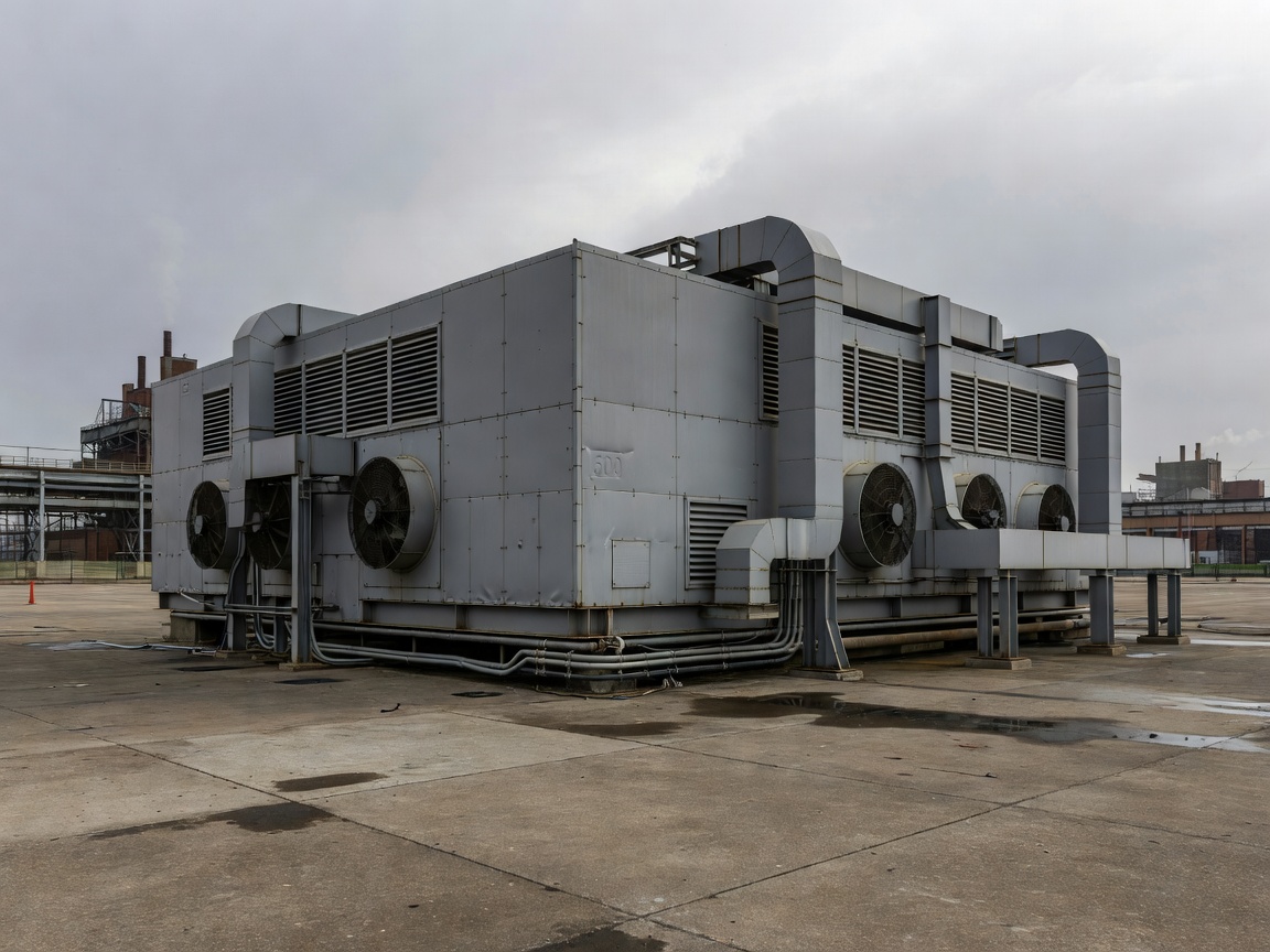 Large scale industrial air handling unit on a factory roof